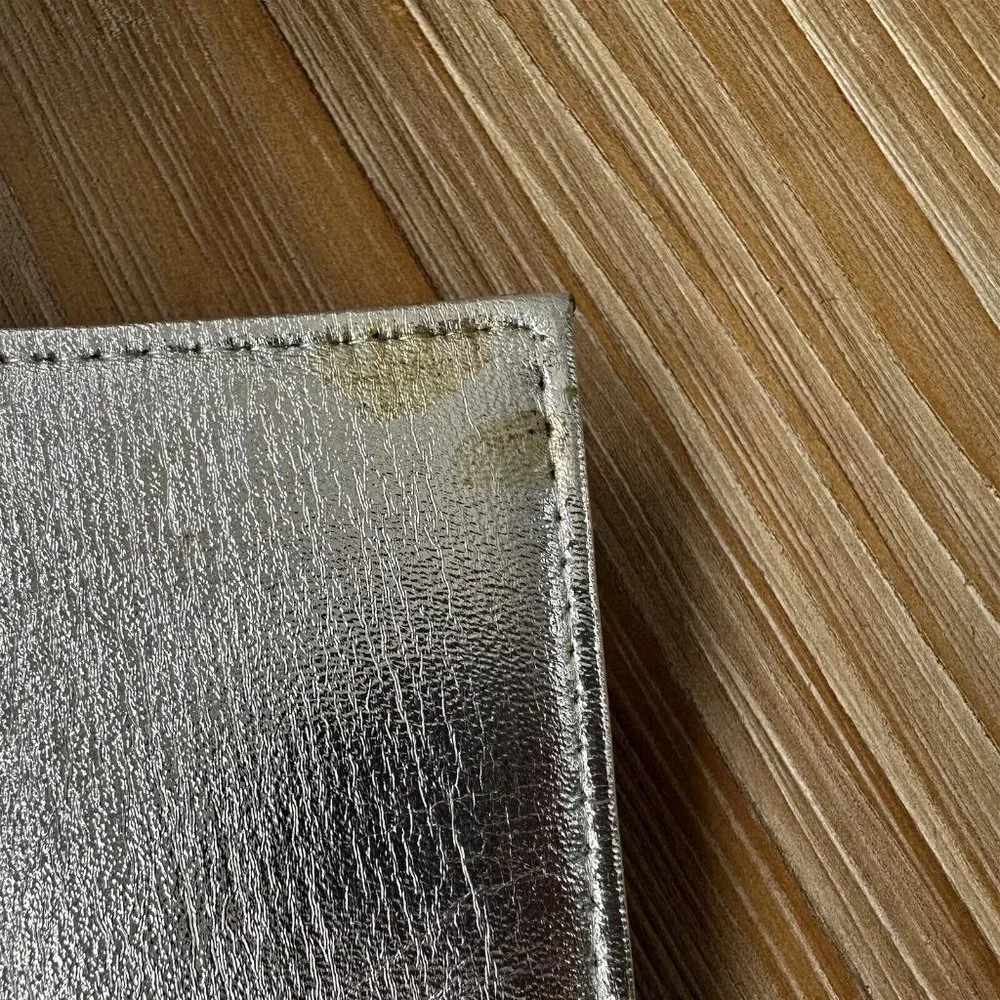 vintage Silver metallic wallet card case with Dot Snappers closure clutch